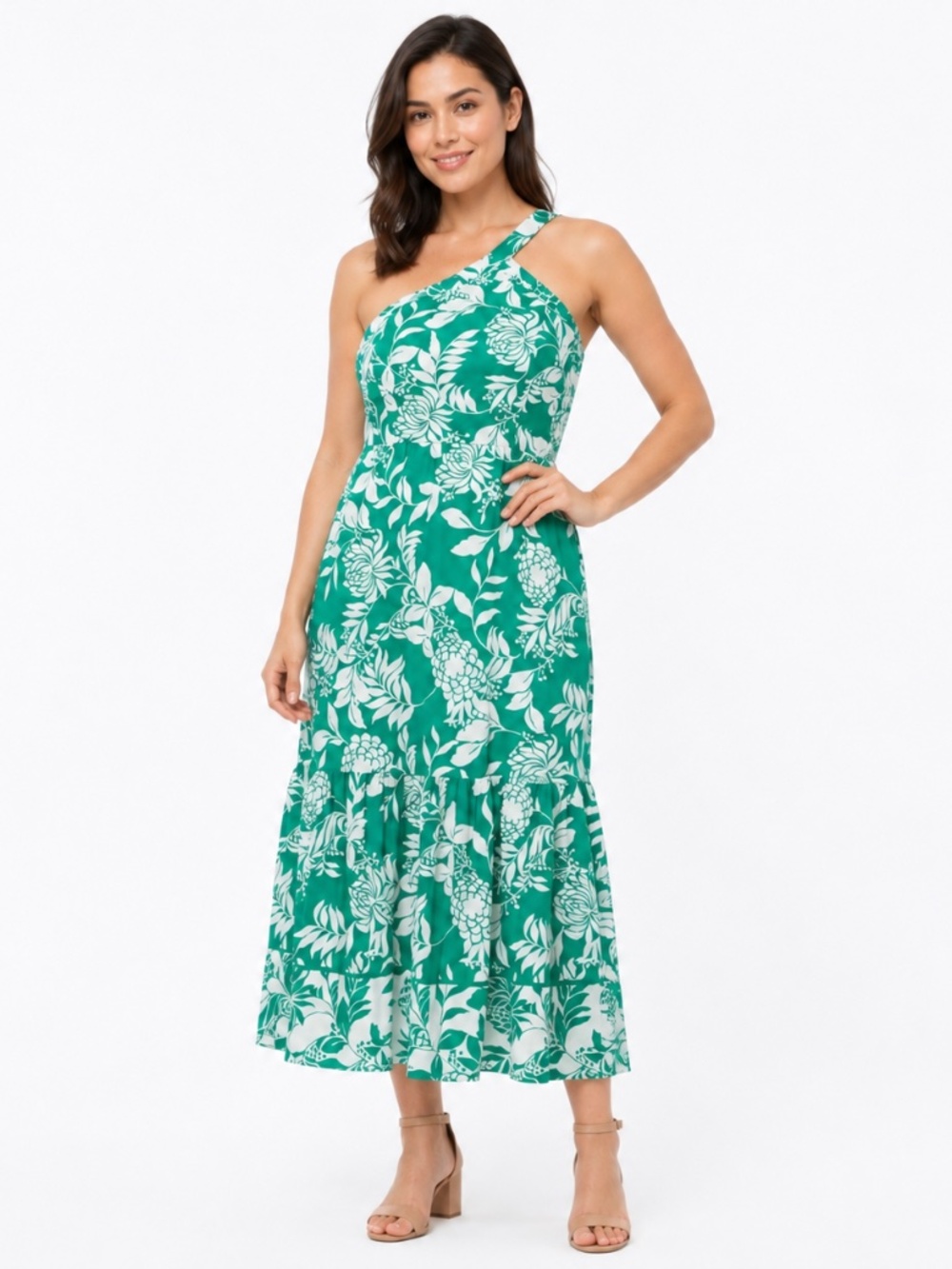 Adrianna by Adrianna Papell - One-Shoulder Floral Midi‎ Dress